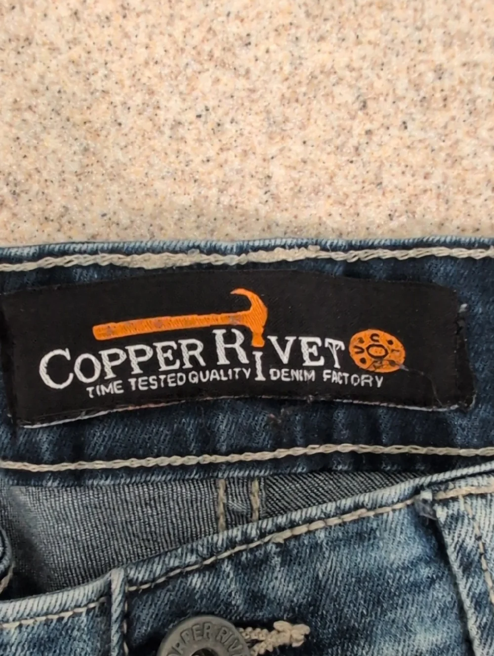 Copper Rivet Slim Fit Jeans, Distressed, Light Wash Blue Denim, Men's 32x32